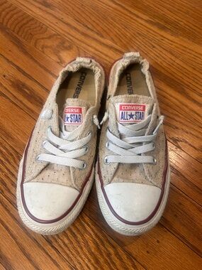 Converse Beige Canvas Low Top Sneakers with Red Trim